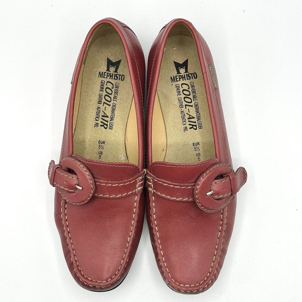 Mephisto Leather Loafers Womens Size US 8 EU 5.5 Red Comfort Shoes Buckle - Picture 4 of 12